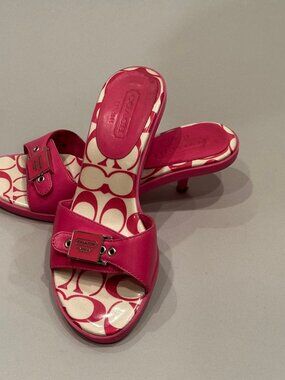 Coach Narissa Baby Calf Kitten Heel Slides, size 6 med, color Punch